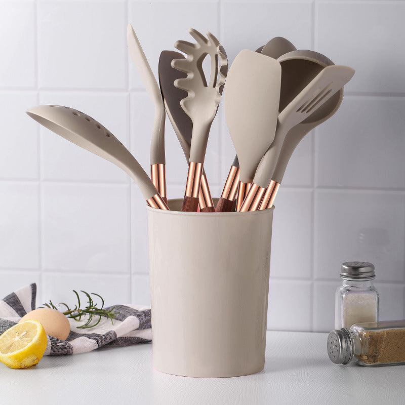 9-delat set med handtag i massivt trä, silikon + redskapshink