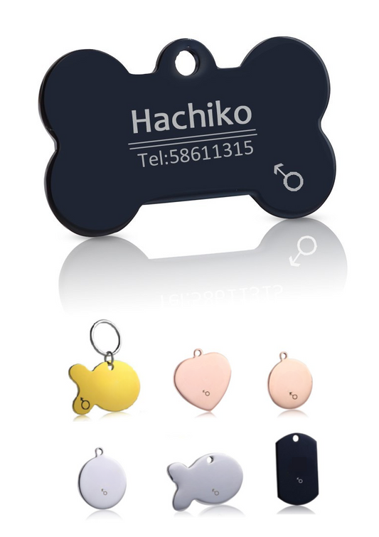 Namnbrickor i titan-stål för dina pälsklingar! Gravera in namn och telefonnummer: "Print On Demand"